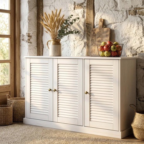 Balta priedes masīvkoka kumode 125x80x38 cm Edith – Støraa-image-3