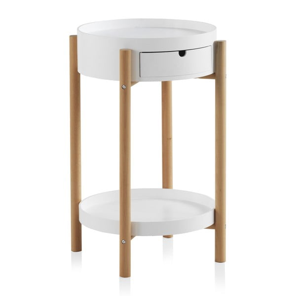 Balts sānu galdiņš ar atvilktni un dižskābarža koka kājām Geese Nordic Style Malo