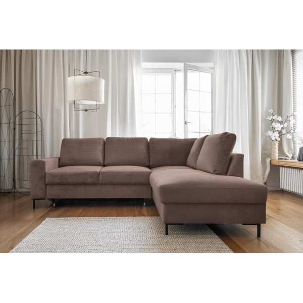 Brūns velveta salokāms stūra dīvāns (ar labo stūri) Lofty Lilly – Miuform-image-1