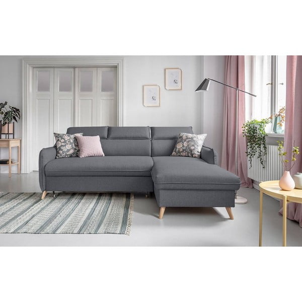 Tumši pelēks salokāms stūra dīvāns (ar labo stūri) Sweet Harmony – Miuform-image-3