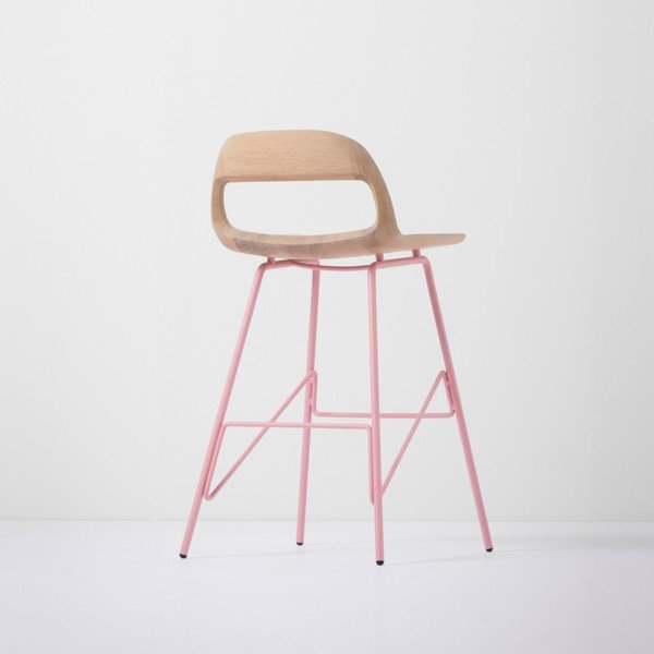 Bāra krēsls ar masīvu ozolkoka sēdekli un rozā kājām Gazzda Leina, augstums 84 cm-image-1