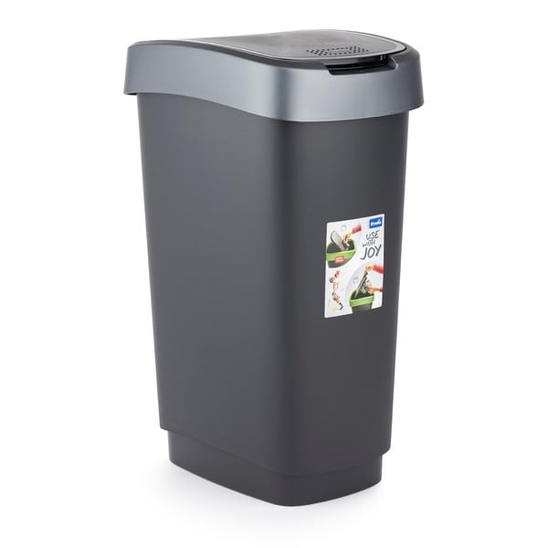 Pārstrādātas plastmasas atkritumu tvertne sudraba/sarkanā krāsā 25 l Twist – Rotho-image-2