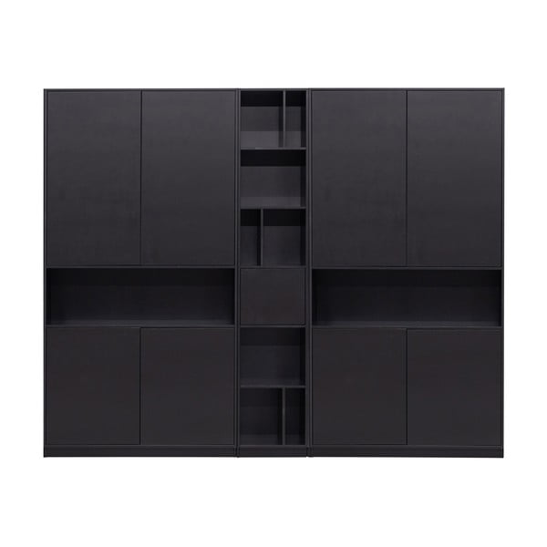 Melns priedes masīvkoka modulārais grāmatu plaukts 260x210 cm Finca – WOOOD
