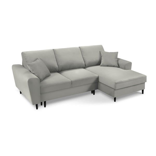 Gaiši pelēks velveta salokāms stūra dīvāns ar uzglabāšanas vietu (ar labo stūri/ar zvilni) Kyoto – Cosmopolitan Design-image-1