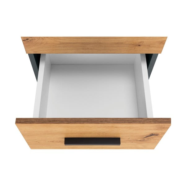 Dabīga toņa augsts/šaurs vannas istabas skapis ar ozolkoka imitāciju 130x35 cm Malika – Støraa-image-3