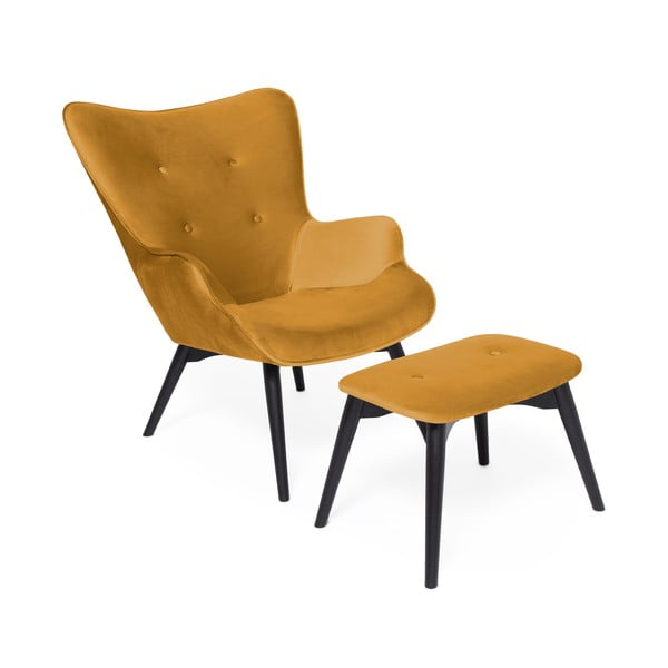 Sinepju dzeltens krēsls un kāju paliktnis ar melnu pamatni Vivonita Cora Velvet