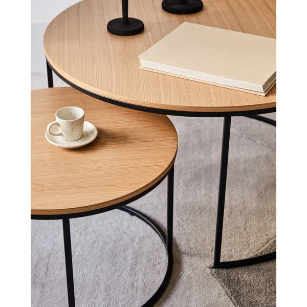 Apaļi žurnālgaldiņi ar ozolkoka imitācijas virsmu (2 gab.) ø 80 cm Yona – Kave Home-image-2