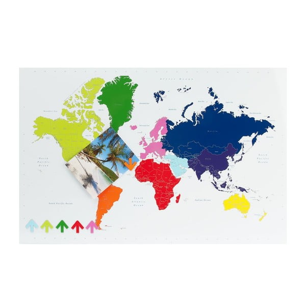Pasaules karte Sienas tāfele ar 6 magnētiem