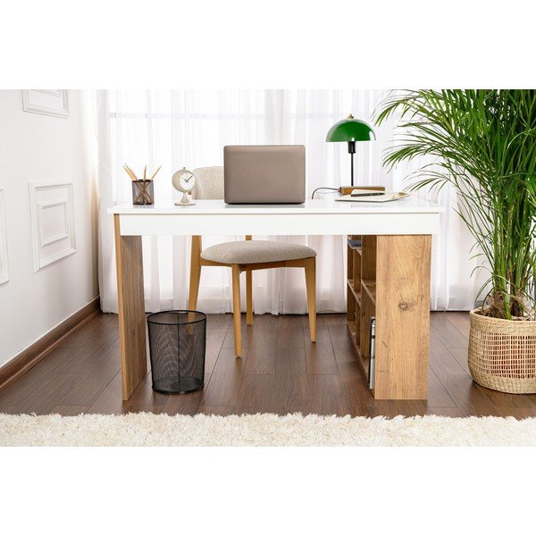 Darba galds ar priedes koka imitāciju 120x130 cm Vesper – Kalune Design-image-4