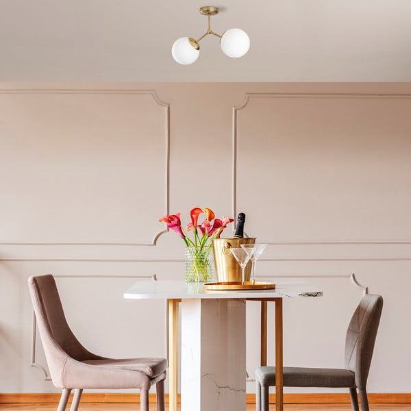 Balta/misiņa krāsas griestu lampa ar stikla abažūru 15x44 cm Damar – Opviq lights-image-1