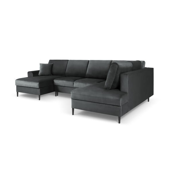 Tumši pelēks samta salokāms stūra dīvāns ar uzglabāšanas vietu (ar labo stūri/U veida) Kyoto – Cosmopolitan Design-image-3
