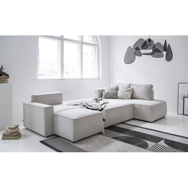 Balts velveta salokāms stūra dīvāns (ar labo stūri/U veida) Brave Dave – Miuform-image-3