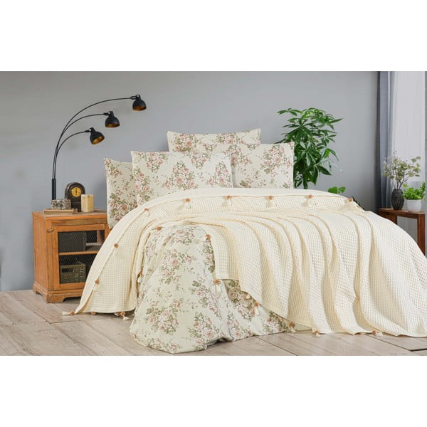 Krēmkrāsas kokvilnas gultas pārklājs 200x240 cm – Mila Home