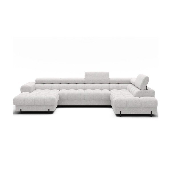 Krēmkrāsas salokāms stūra dīvāns no buklē auduma (ar labo stūri/U veida) Feraria – ELTAP