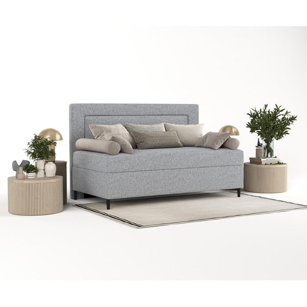 Pelēka polsterēta vienvietīga gulta 100x200 cm Alba – Maison de Rêve-image-2