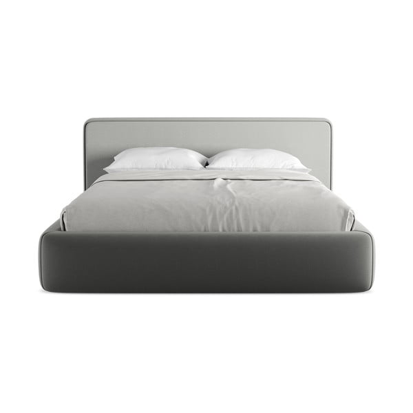 Pelēka polsterēta divvietīga gulta ar veļas kasti un redelēm 160x200 cm Kiana – Makamii-image-4