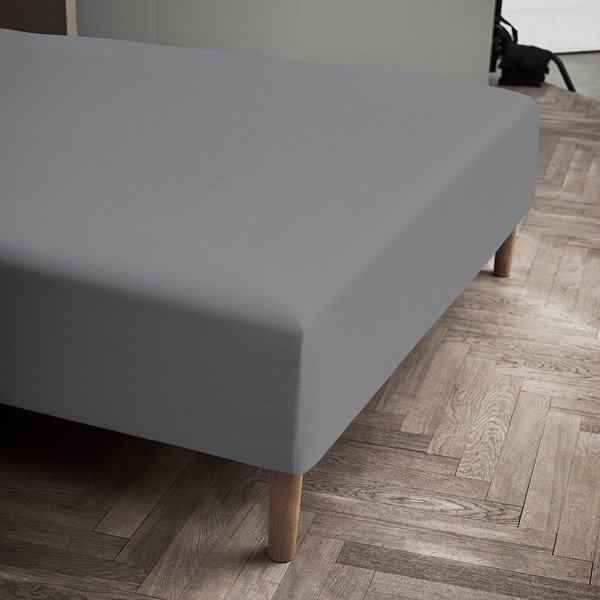 Pelēks palags no kokvilnas perkala ar gumiju 90x200 cm Percale – JUNA-image-1