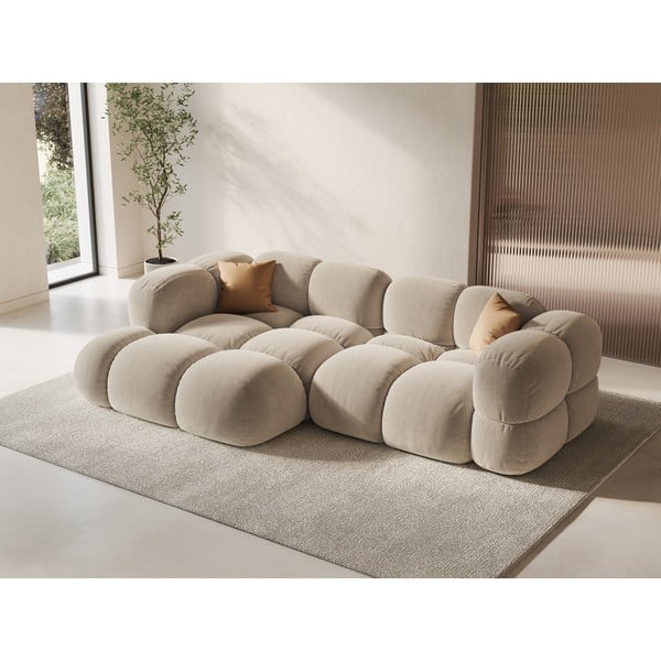 Bēšs samta stūra dīvāns (ar kreiso stūri/ar zvilni) Loretto – Cosmopolitan Design-image-1