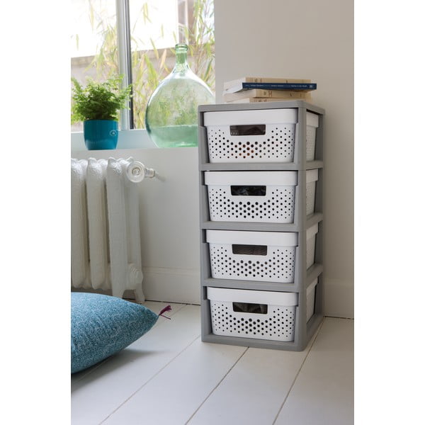 Balts/pelēks plastmasas plaukts uz riteņiem 29,5x65,5 cm Infinity – Curver-image-2