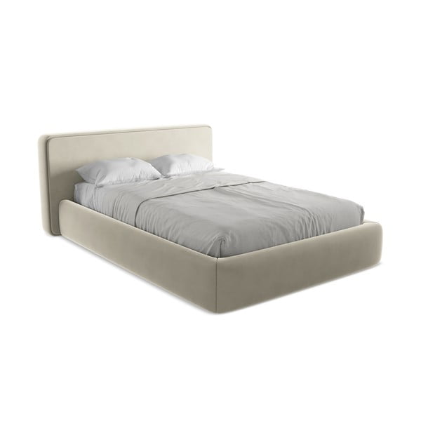 Krēmkrāsas polsterēta divvietīga gulta ar veļas kasti un redelēm 180x200 cm Kiana – Makamii-image-2