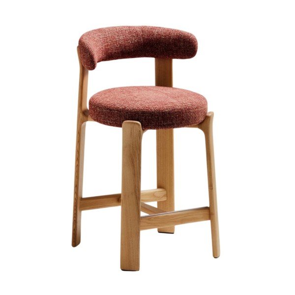 Terakotas oranžs/gaiša dabīga toņa oša masīvkoka bāra krēsls (sēdekļa augstums 65 cm) Granite – Kave Home