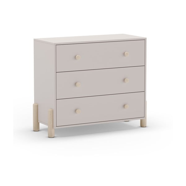 Krēmkrāsas priedes masīvkoka zema bērnu kumode 90x80 cm Enola – Marckeric-image-3