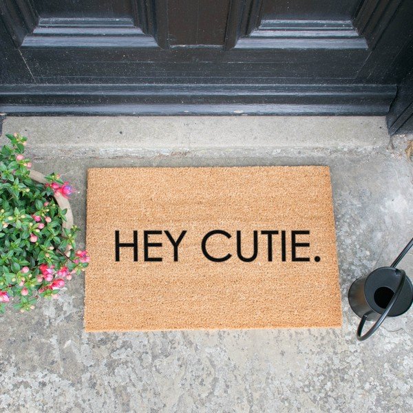 Melns dabīgās kokosšķiedras paklājs Artsy Doormats Hey Cutie, 40 x 60 cm-image-1