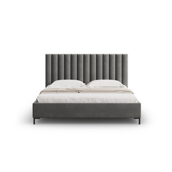 Pelēka polsterēta divvietīga gulta ar veļas kasti un redelēm 180x200 cm Casey – Mazzini Beds-image-4