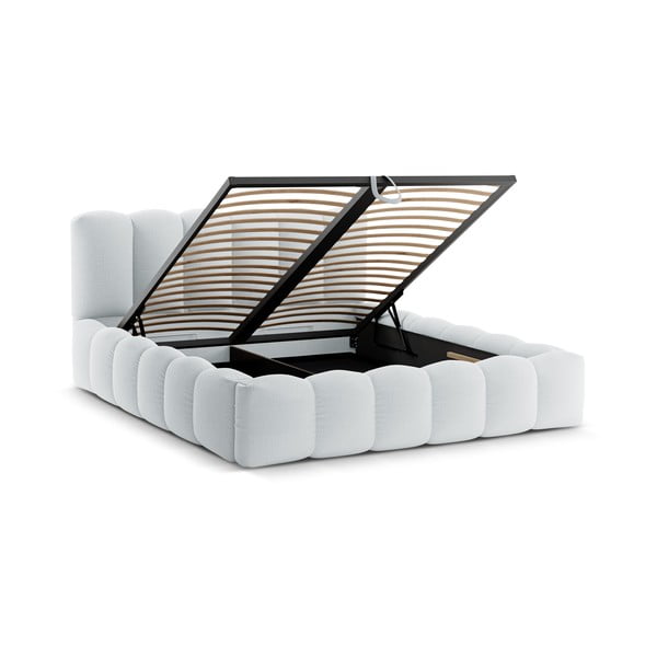 Gaiši pelēka polsterēta divvietīga gulta ar veļas kasti ar redelēm 200x200 cm Lupine – Micadoni -image-2