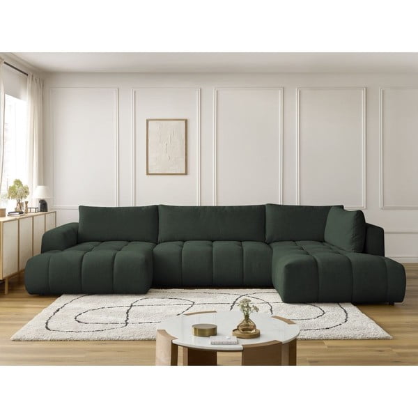 Zaļš salokāms/ar uzglabāšanas vietu stūra dīvāns (ar labo stūri/U veida) Fuji – Bobochic Paris-image-1