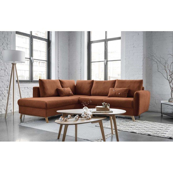 Brūni oranžs izlaižams stūra dīvāns Miuform Scandic Lagom L, kreisais stūris-image-3