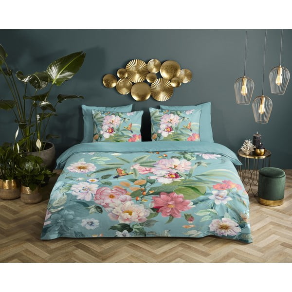 Zila vienguļamā gultas veļa no kokvilnas satīna 140x220 cm Fungi – Descanso-image-1