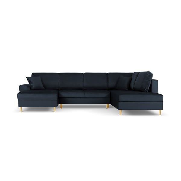 Tumši zils samta salokāms stūra dīvāns ar uzglabāšanas vietu (ar labo stūri/U veida) Kyoto – Cosmopolitan Design