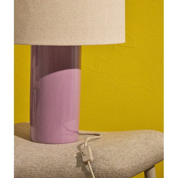 Violeta/bēša galda lampa ar auduma abažūru (augstums 52 cm) Toneric – Kave Home-image-3