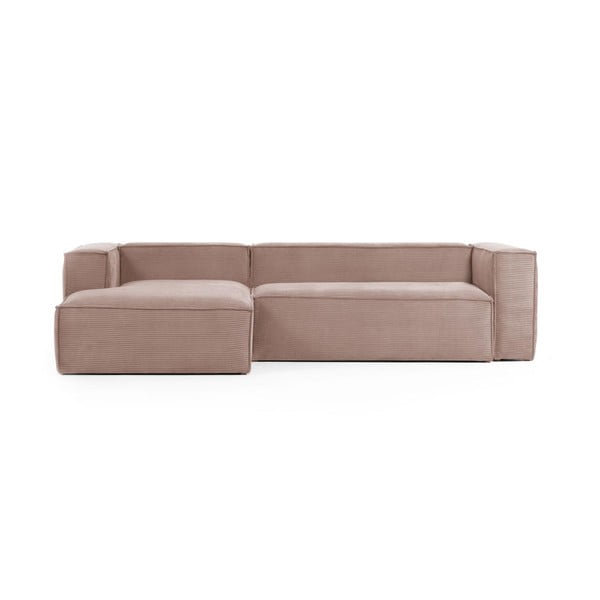 Gaiši rozā velveta stūra dīvāns (ar kreiso stūri) Blok – Kave Home