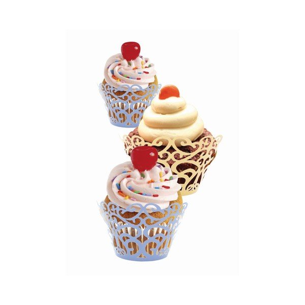 12 papīra cupcake krūzīšu komplekts Rozā mežģīnes-image-1