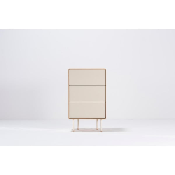 Balta/dabīga toņa ozola masīvkoka augsta kumode 60x100 cm Fina – Gazzda-image-4