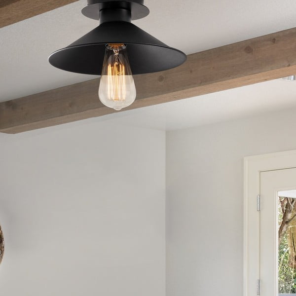 Melna griestu lampa ar metāla abažūru ø 24 cm Berceste – Opviq lights-image-1