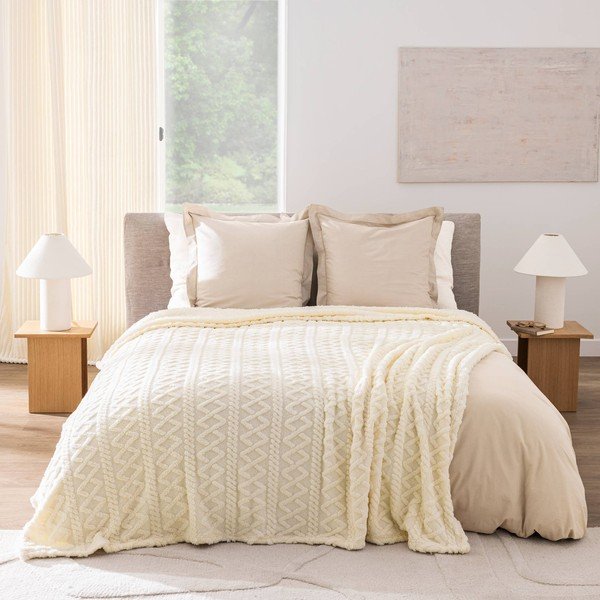 Krēmkrāsas pleds no Sherpa flīsa 220x240 cm Edgar – douceur d'intérieur-image-1
