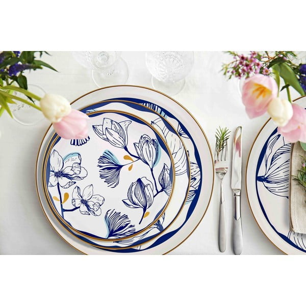 6 baltu porcelāna deserta šķīvju komplekts ar ziliem ziediem Mia Bleu Pasta, ⌀ 19 cm-image-1