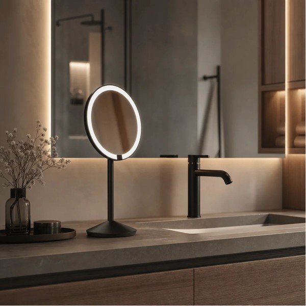 Kosmētikas spogulis ar gaismu/palielināmais (ar 5x palielinājumu) ø 12 cm – simplehuman-image-1