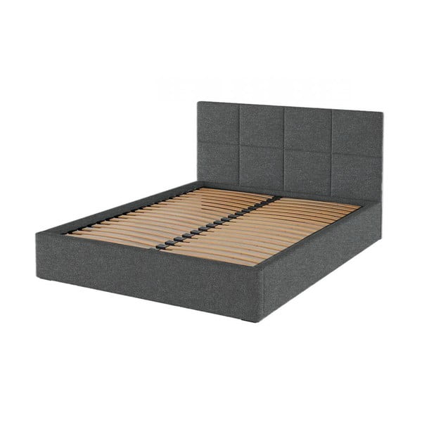 Antracīta pelēka polsterēta divvietīga gulta ar veļas kasti un redelēm 180x200 cm Bufo – MESONICA-image-3