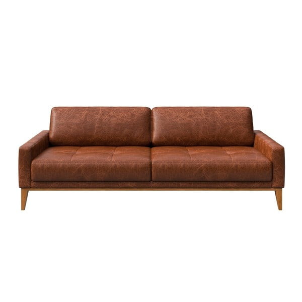 Sarkanbrūns ādas dīvāns MESONICA Musso Tufted, 210 cm