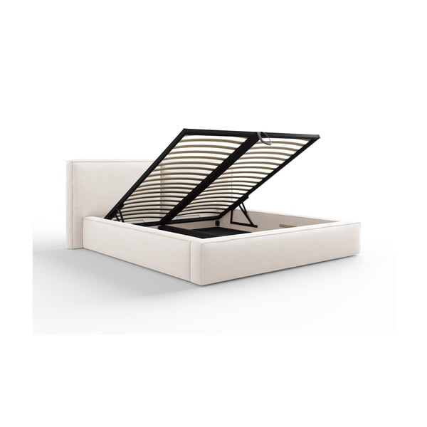 Bēša polsterēta divvietīga gulta ar veļas kasti un režģi 160x200 cm Arendal – Cosmopolitan Design-image-3