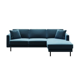 Zils samta stūra dīvāns MESONICA Kobo, labais stūris