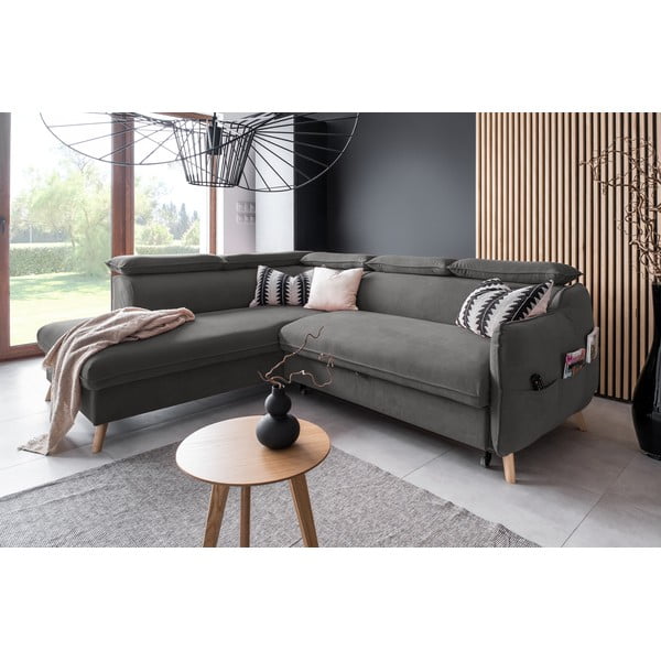 Tumši pelēks samta salokāms stūra dīvāns (ar kreiso stūri) Sweet Harmony – Miuform-image-4