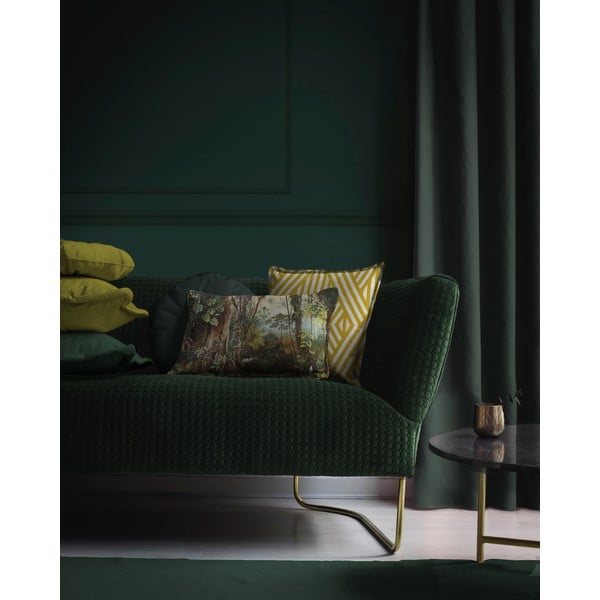 Dzeltens/balts samta spilvens Velvet Atelier Lines, 45 x 45 cm-image-1