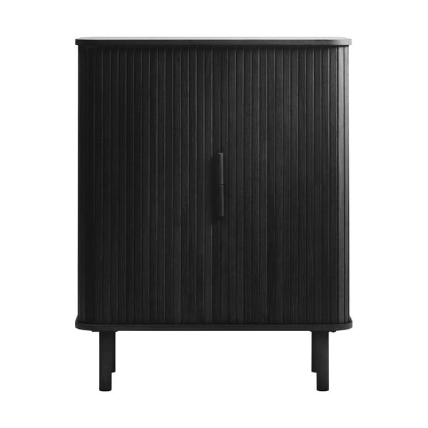 Melns skapītis ar ozolkoka imitāciju ar bīdāmām durvīm 113x90 cm Cavo – Unique Furniture