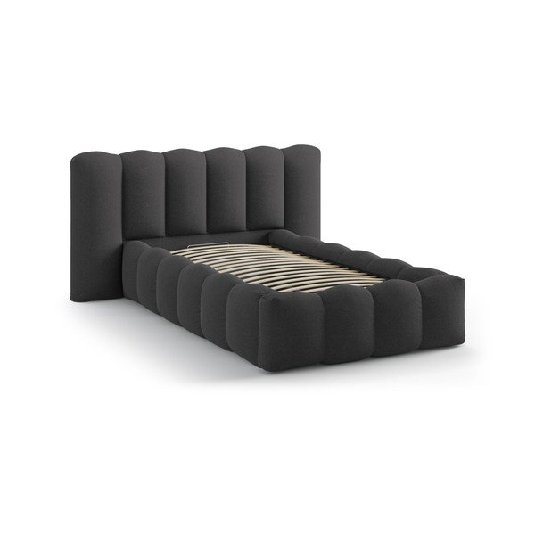 Antracīta pelēka polsterēta vienvietīga gulta ar veļas kasti un redelēm 90x200 cm Lupine – Micadoni -image-2