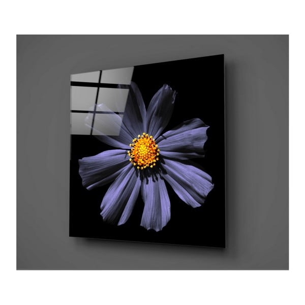 Melnā un violetā stikla glezna Insigne Flowerina, 30 x 30 cm